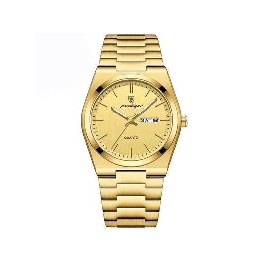 POEDAGAR 930 Business Luminous Stainless Steel Quartz Men's Watch- Gold