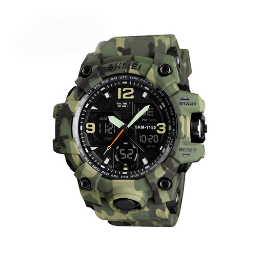 SKMEI 1155 Sports Camouflage Dual Time Belt Watch - Green