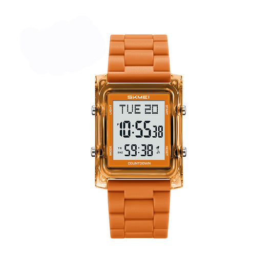 SKMEI 2787 5BAR Water-Proof LED Display Silicone Straps Unisex Luminous Wristwatch- Orange
