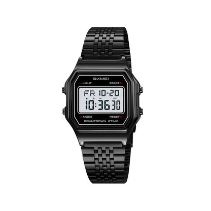 SKMEI 2465 Classic Digital LED Display Multi-Function Retro Unisex Thin Strip Wristwatch- Black (Positive Display)