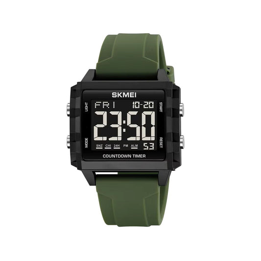 SKMEI 2320 Super Custom Face Digital Watch Best Silicone Band Rectangle Chronograph Sports Watch- Green