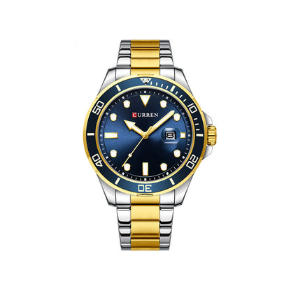 CURREN 8388 Chronograph Stainless Steel Watch for Men - Silver Gold & Blue