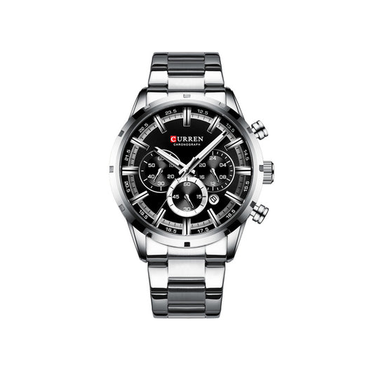 CURREN 8355 Multi-function Steel Strap Watch for Men - Silver & Black