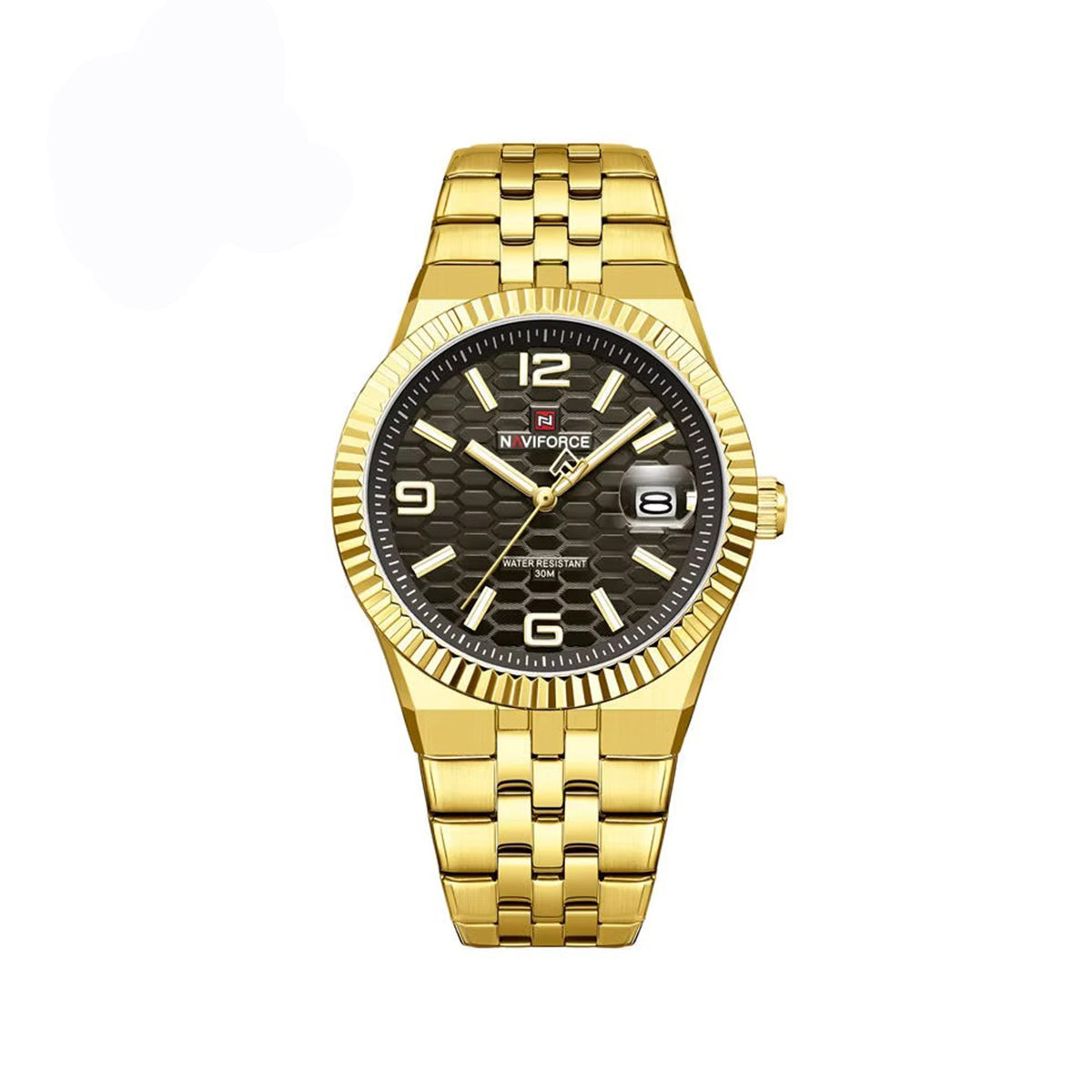 NAVIFORCE 9277 Stylish Analog Quartz Men’s Watch with Durable Stainless Steel Strap and Water Resistance- Gold Black