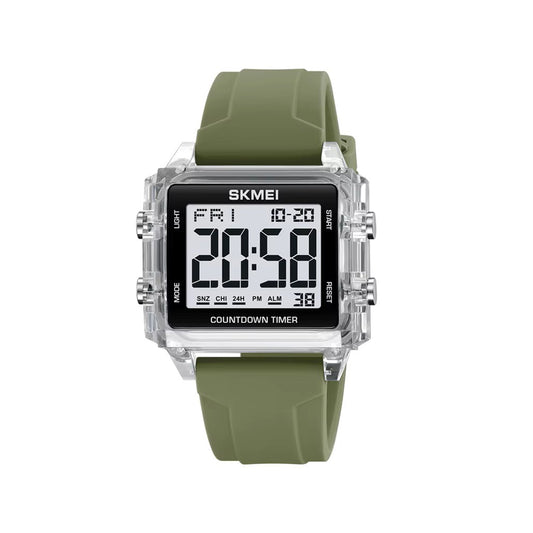 SKMEI 2320 Super Custom Face Digital Watch Best Silicone Band Rectangle Chronograph Sports Watch- Light Green & white