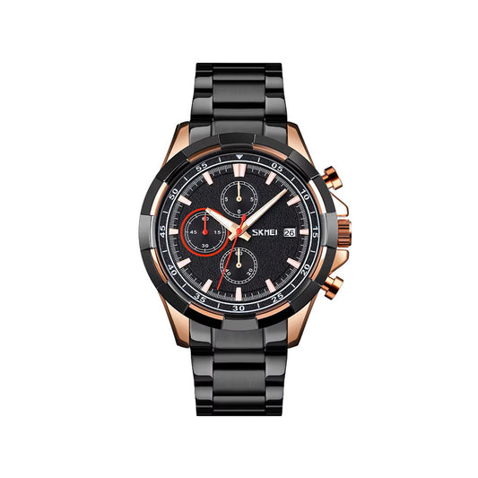 SKMEI 9192 Luminous Quartz Stainless Steel Watch for Men - Black & Rose Gold