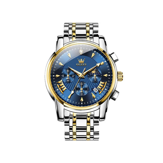 Olevs 2892 Chronograph Quartz Watch For Men - Silver & Blue
