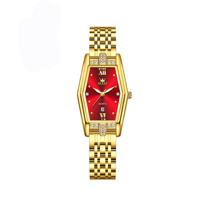 OLEVS 3699 Luxury Fashion Luminous Ladies Watch- Gold Red