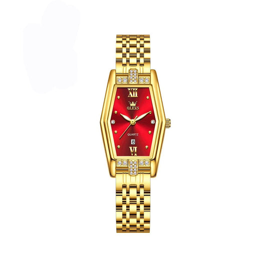 OLEVS 3699 Luxury Fashion Luminous Ladies Watch- Gold Red