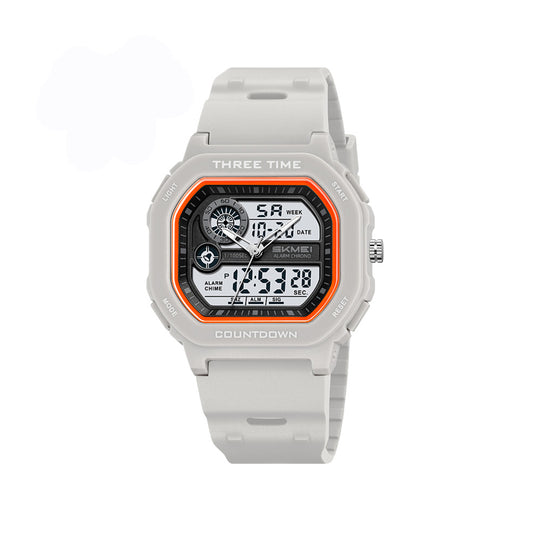 SKMEI 2641 Silicone Straps Multifunctional Waterproof Digital Men’s Watch- Light Grey