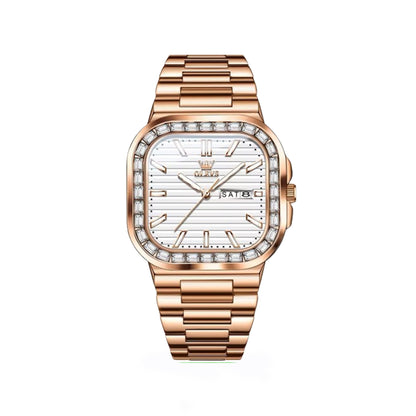 Olevs 9966 Stainless Steel Analog Watch For Men – Rose Gold & White