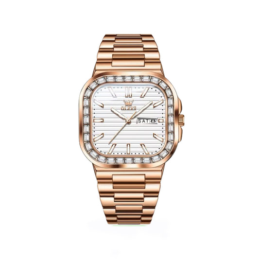 Olevs 9966 Stainless Steel Analog Watch For Men – Rose Gold & White