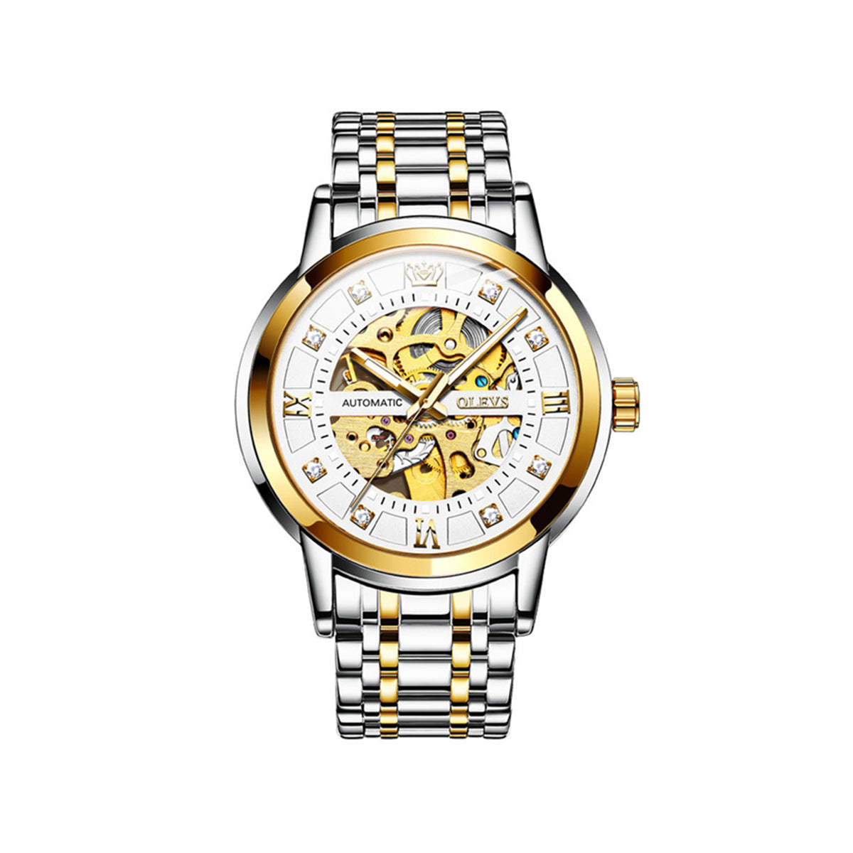 OLEVS 9901 Hollow Automatic Mechanical Men’s Watch- Silver Gold