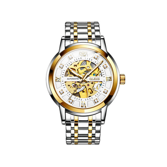 OLEVS 9901 Hollow Automatic Mechanical Men’s Watch- Silver Gold