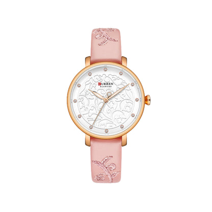CURREN 9046 Creative Rhinestone Luxury Women Belt Wristwatch- Pink