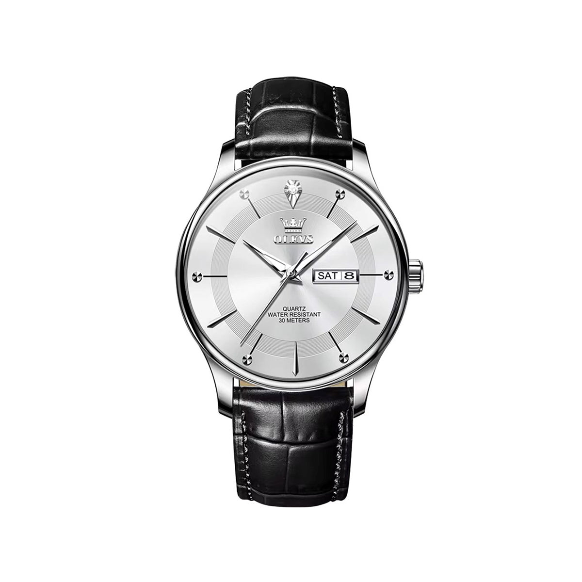 Olevs 9908 PU Leather Analog Wrist Watch For Men - Black & White
