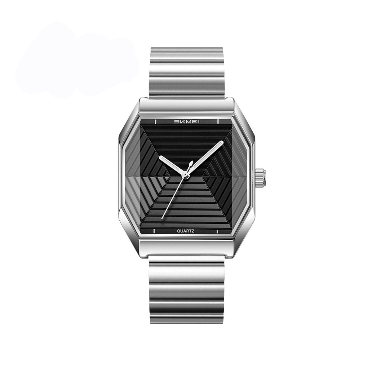 SKMEI 9393 Elegant Stainless Steel Unique Luxury Quartz Watch for Men’s- Silver Black