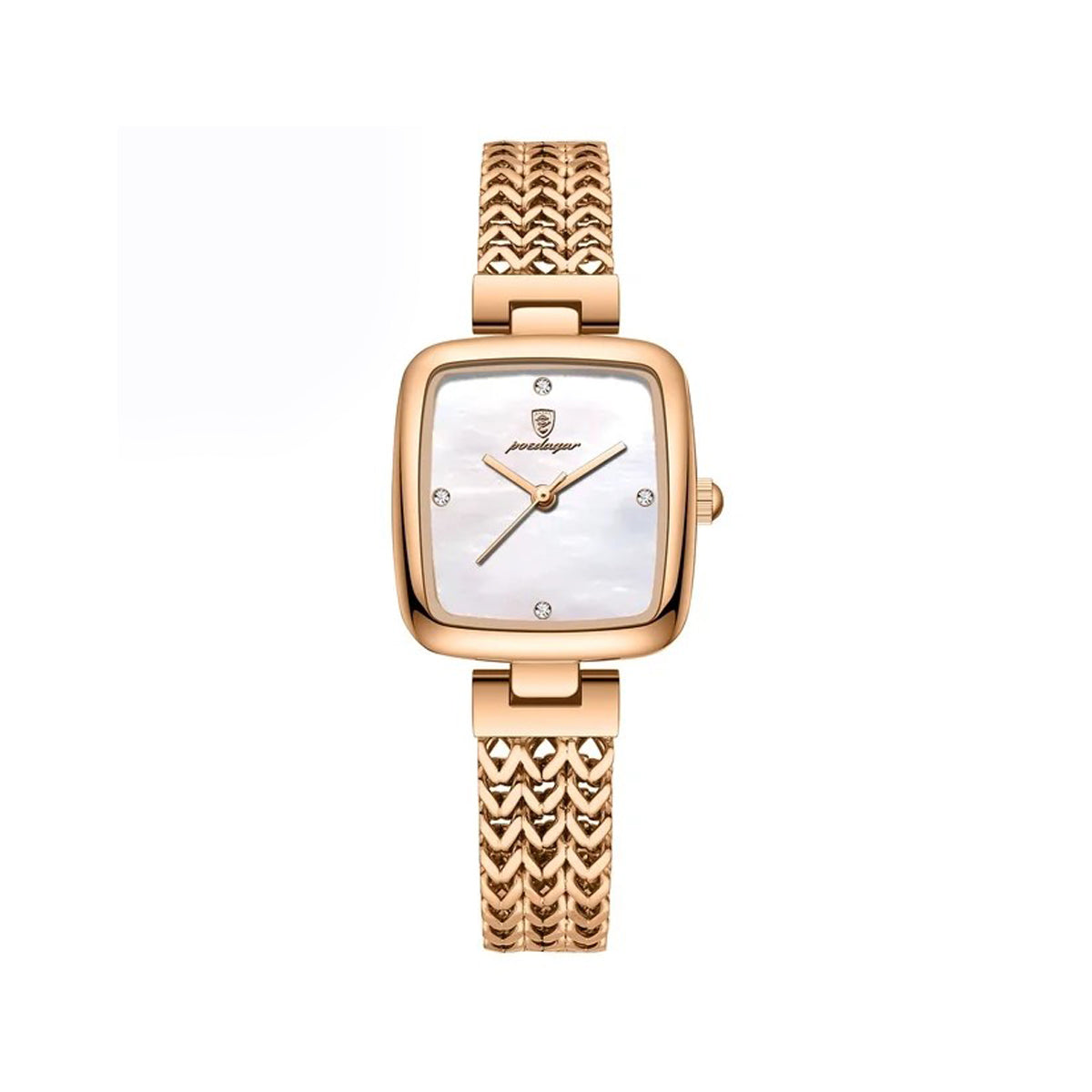 POEDAGAR 768 Luxury Square Elegant Fashion Ladies Watch- Rose Gold & white