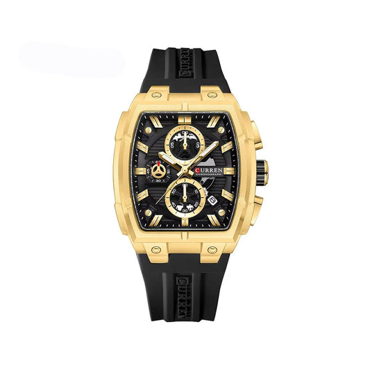 Curren 8488 Luxury Chronograph Silicone Straps Men’s Watch- Black Gold