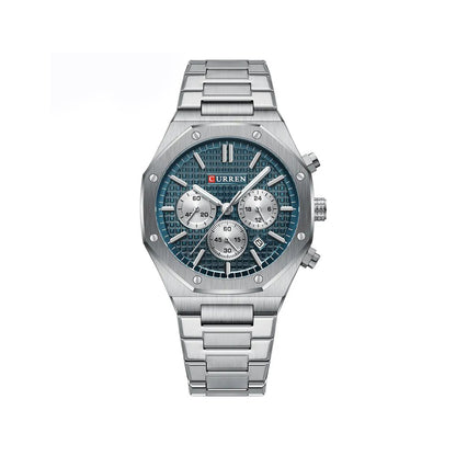 CURREN 8440 Authentic Stainless steel Band Chronograph special business watch kit watch for Men’s- Silver Blue