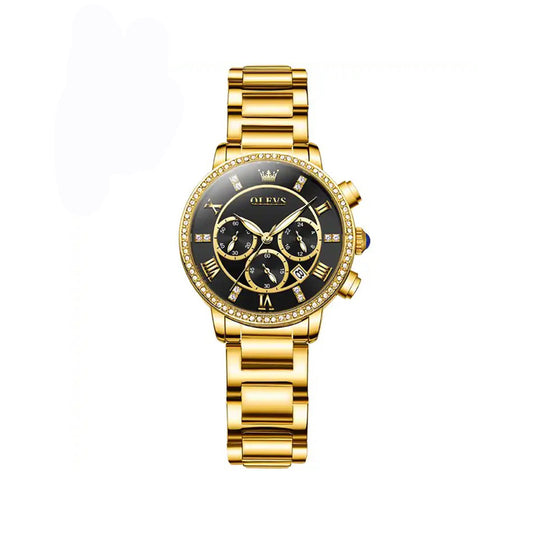 OLEVS 9976 Luxury Women's Chronograph Watch- Gold & Black