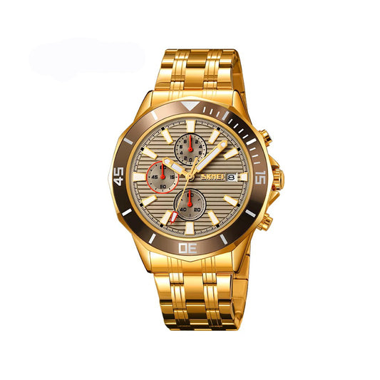 SKMEI 9335 Active Chronograph Quartz Stainless Steel High Quality Luxury Men’s watch- Gold