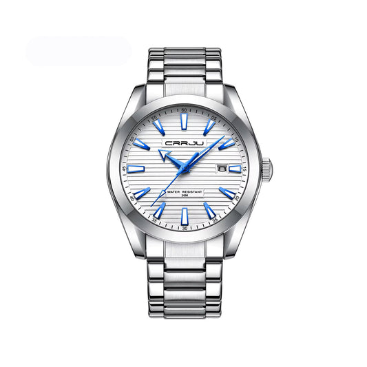 CRRJU 5006 High Quality Classic Quartz Luminous Stainless-Steel Watch for Men- Silver