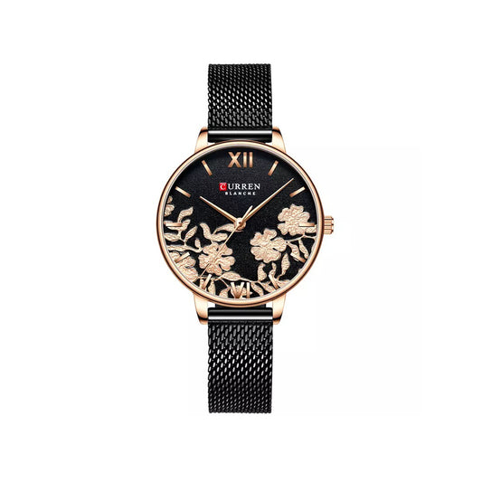 CURREN 9065 Mesh Stainless Steel Quartz Watch for Women - Black