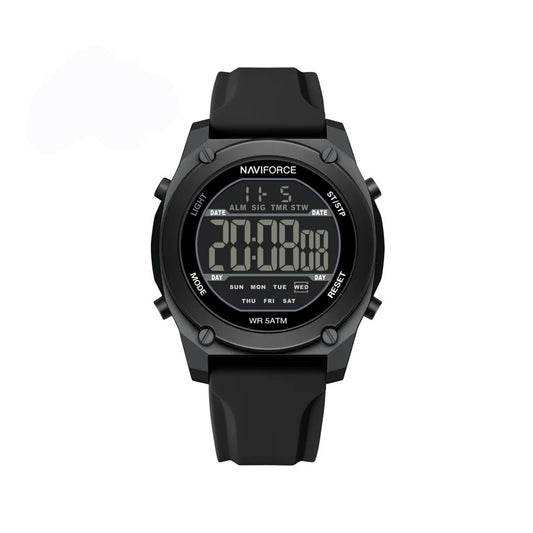 NAVIFORCE NF7134 Night Light Calendar Display Waterproof Shockproof Silicone Strap Men's Fashion Sport Watch- Black