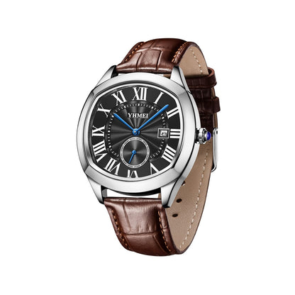 YHMEI 8240 Trendy style Leather Straps quartz Movement Wrist Men watch- Brown Black