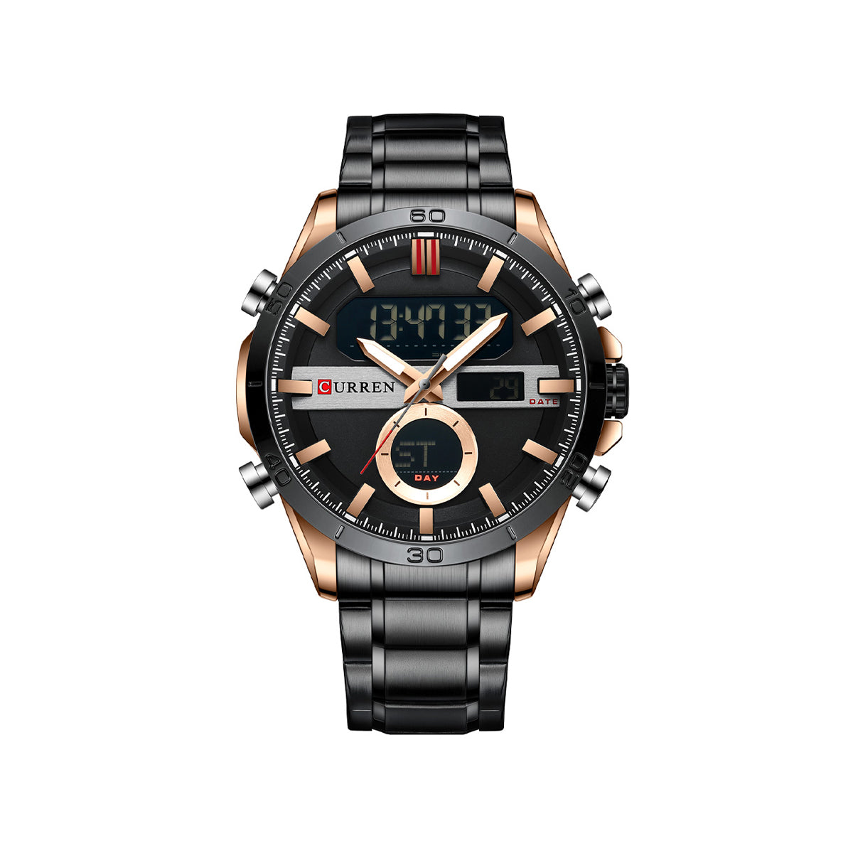 CURREN 8384 Quartz Analog Digital Stainless Steel Watch for Men - Black