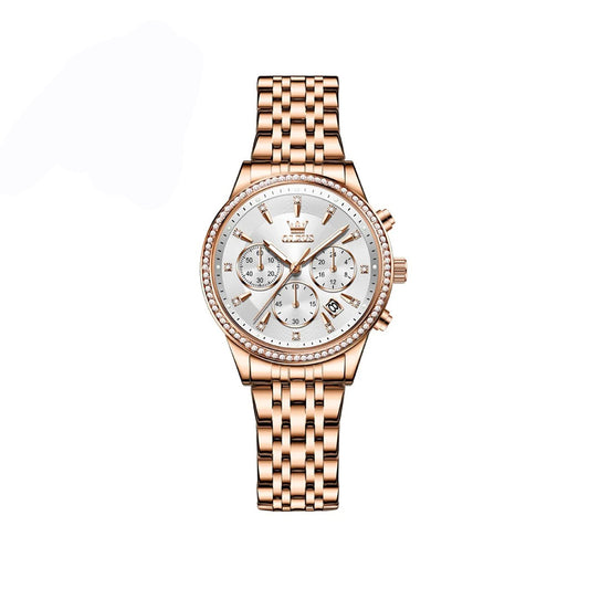 OLEVS 5582 Quartz Chronograph Watch for Women - Rose Gold & Silver