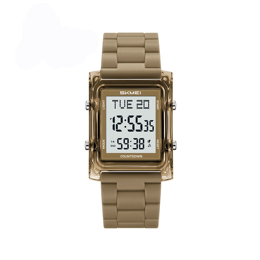 SKMEI 2787 5BAR Water-Proof LED Display Silicone Straps Unisex Luminous Wristwatch- khaki Beige