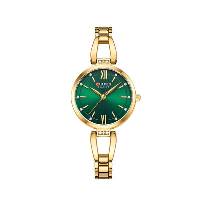 CURREN 9092 Elegant Stainless Steel Classic Women Quartz Watch- Gold Green