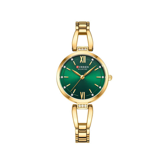 CURREN 9092 Elegant Stainless Steel Classic Women Quartz Watch- Gold Green
