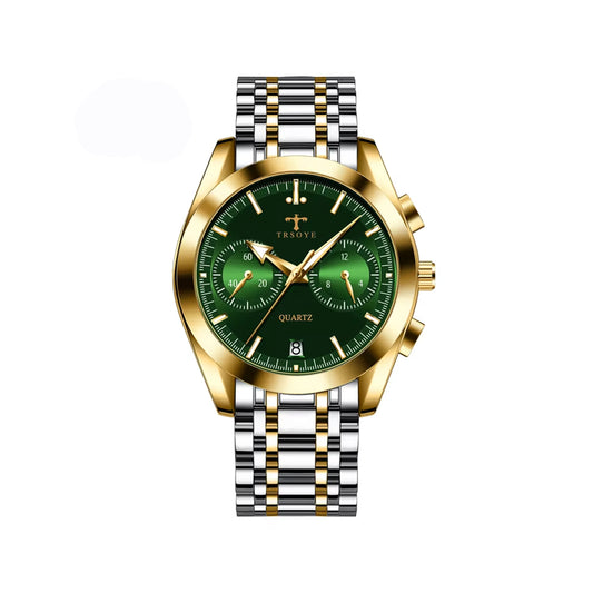 TRSOYE 6609 Stainless steel Active Chronograph Premium Men's watch- Silver Gold & Green