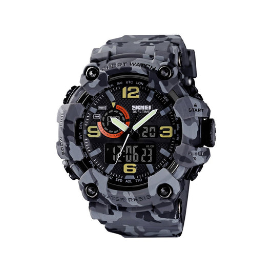 SKMEI 1520 Tactical Rugged Dual-Time 5ATM Waterproof Extreme Durable Military Watch for Men’s- Grey Camo