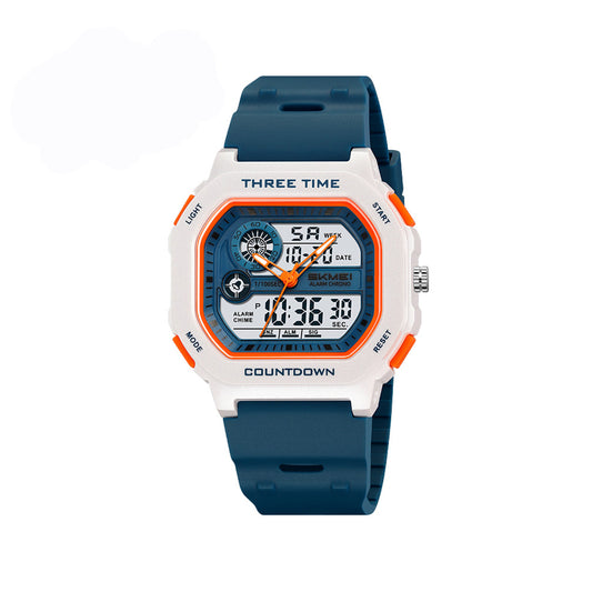 SKMEI 2641 Silicone Straps Multifunctional Waterproof Digital Men’s Watch- Blue White