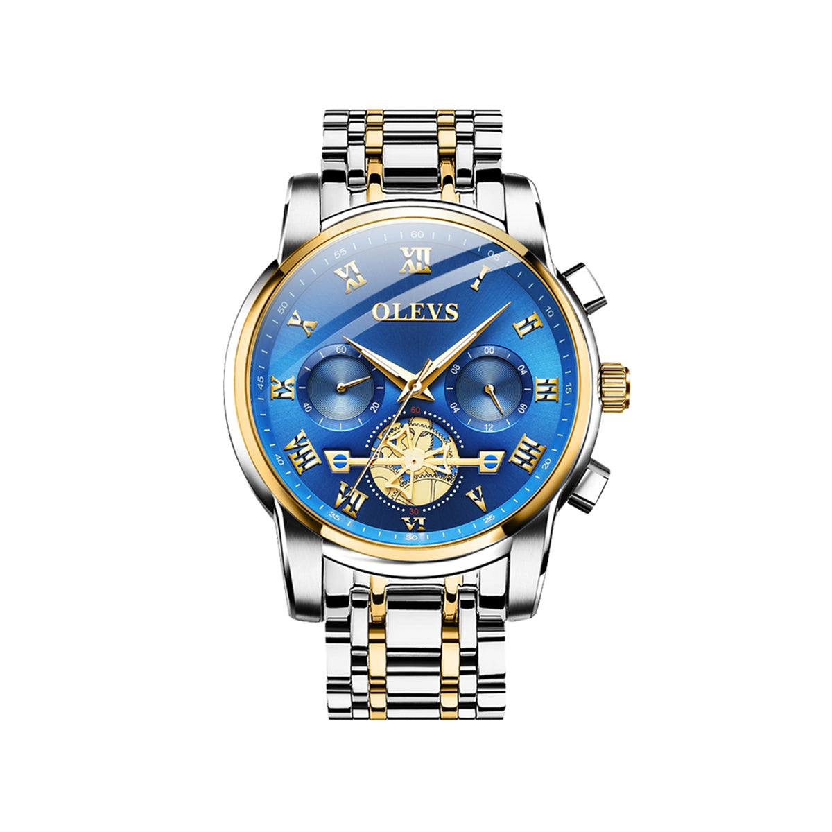 Olevs 2859 Luxury Business Chronograph Men’s Watch – Silver Gold & Blue