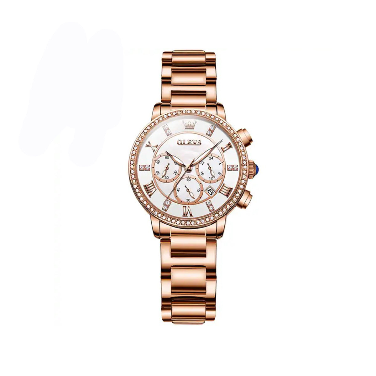OLEVS 9976 Luxury Women's Chronograph Watch- Rose Gold & White