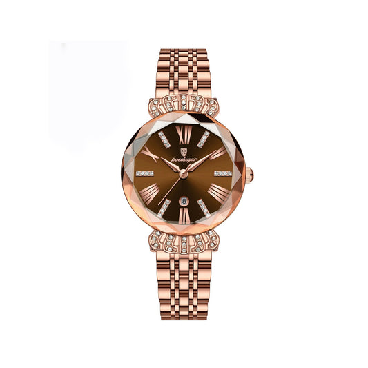 Poedagar 766 Luminous pointer stainless steel ladies Wristwatch- Rose Gold & Rosewood