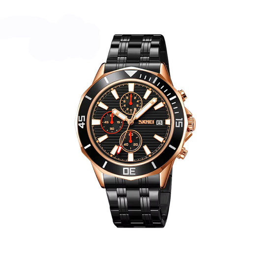 SKMEI 9335 Active Chronograph Quartz Stainless Steel High Quality Luxury Men’s watch- Black