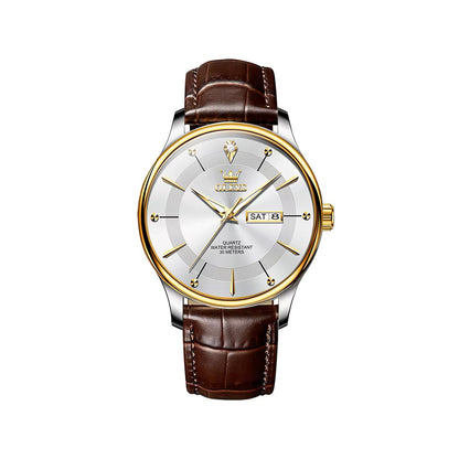 Olevs 9908 PU Leather Analog Wrist Watch For Men - Chocolate & White