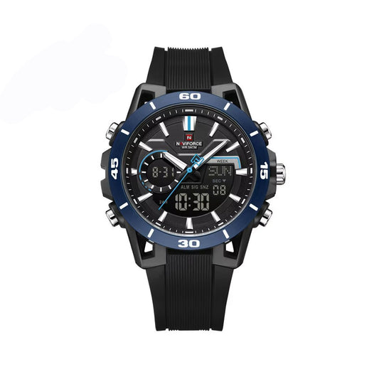 Naviforce 7135 Luxury Analog Quartz Wristwatch with Silicone Strap, Waterproof Casual & Business Style Men’s Watch- Black Blue