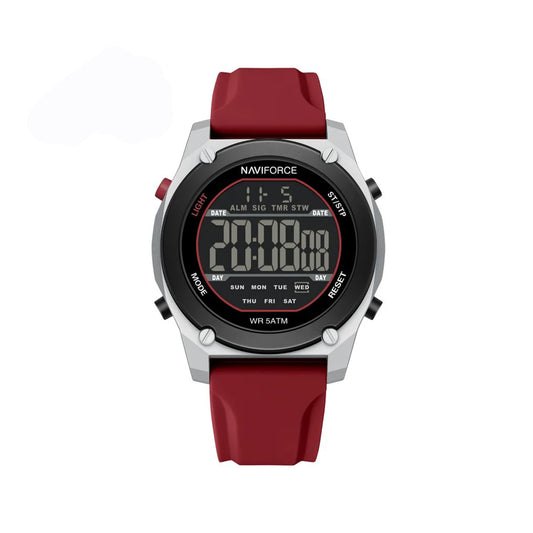 NAVIFORCE NF7134 Night Light Calendar Display Waterproof Shockproof Silicone Strap Men's Fashion Sport Watch- Red