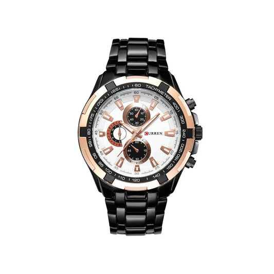CURREN 8023 Analog Watch for Men - Black Rose Gold & White