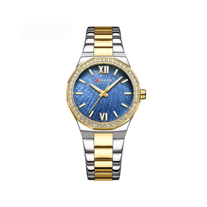 CURREN 9103 Fashion Luminous Quartz Stainless Steel Ladies Watch-Silver Gold & Blue