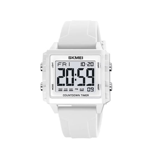 SKMEI 2320 Super Custom Face Digital Watch Best Silicone Band Rectangle Chronograph Sports Watch- White