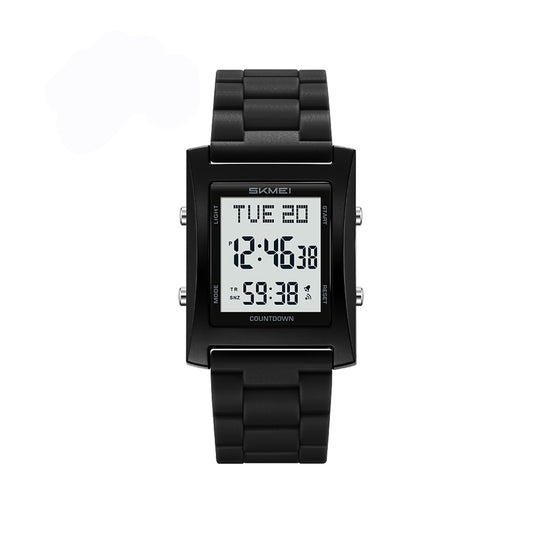SKMEI 2787 5BAR Water-Proof LED Display Silicone Straps Unisex Luminous Wristwatch- Black
