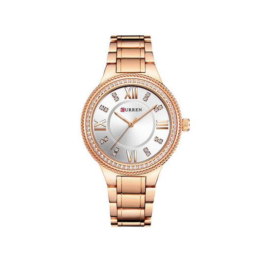 CURREN C9004L Stainless Steel Watch for Women – Rose Gold & White